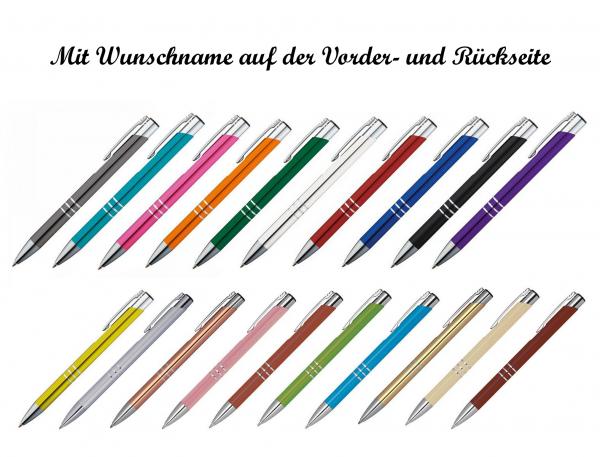20 Metall-Kugelschreiber mit beidseitige Namensgravur - 20 verschiedene Farben