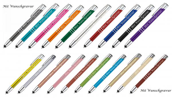 20 Touchpen Kugelschreiber aus Metall mit Gravur / 20 verschiedene Farben