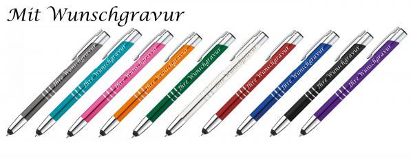 20 Touchpen Kugelschreiber aus Metall mit Gravur / 20 verschiedene Farben