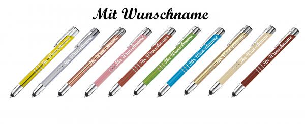 20 Touchpen Kugelschreiber aus Metall mit Namensgravur - 20 verschiedene Farben