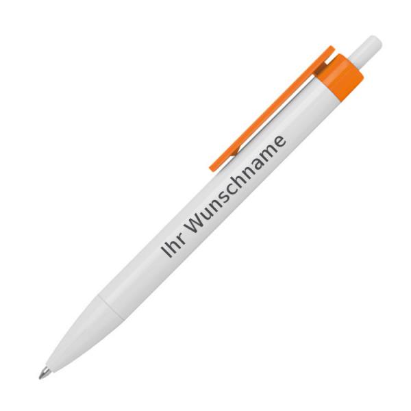 20x Druckkugelschreiber mit Gravur / Farbe: weiß-orange