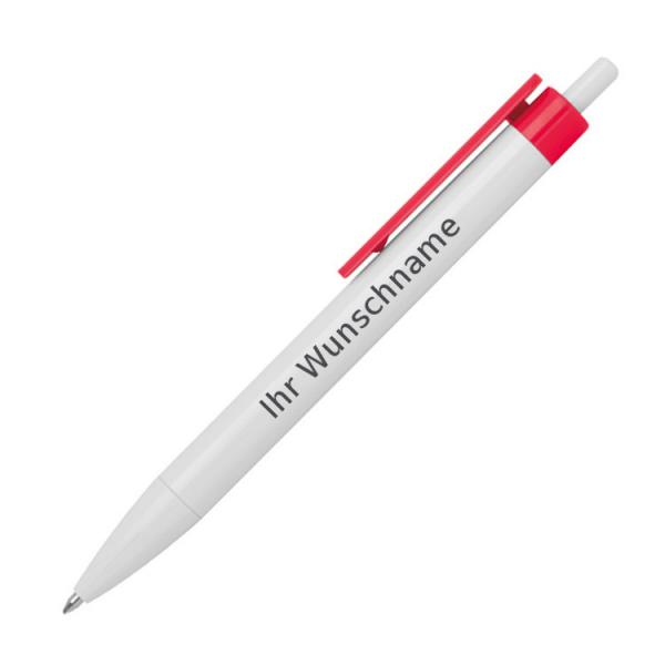 20x Druckkugelschreiber mit Gravur / Farbe: weiß-rot