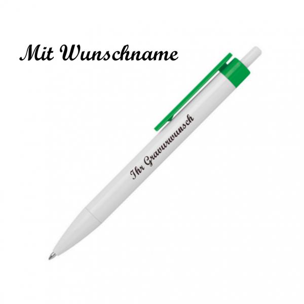 20x Druckkugelschreiber mit Namensgravur - Farbe: weiß-grün