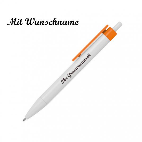 20x Druckkugelschreiber mit Namensgravur - Farbe: weiß-orange