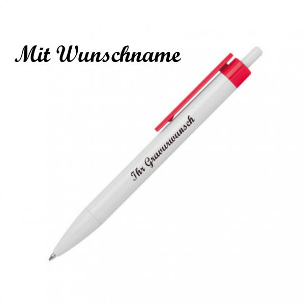 20x Druckkugelschreiber mit Namensgravur - Farbe: weiß-rot