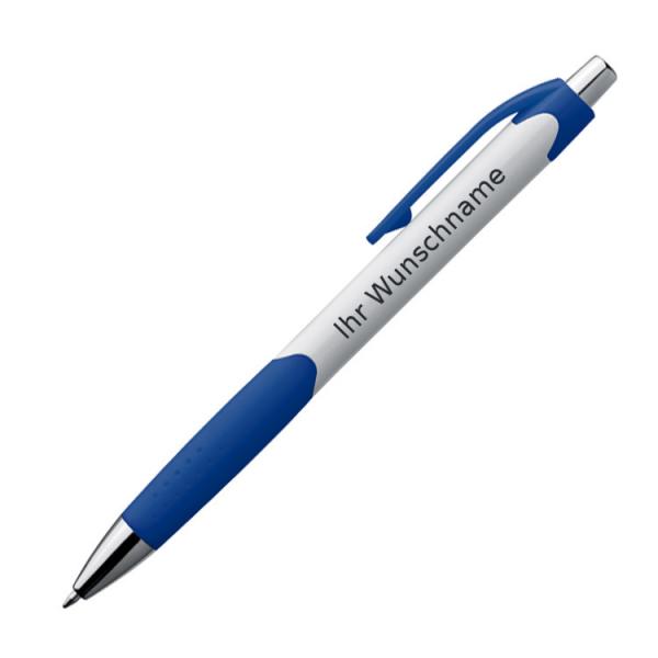 20x Kugelschreiber mit Gravur / mit gummierter Griffzone / Farbe: weiß-blau