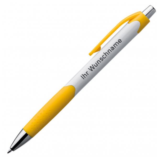 20x Kugelschreiber mit Gravur / mit gummierter Griffzone / Farbe: weiß-gelb