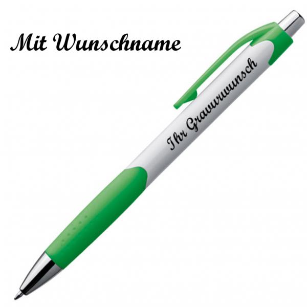 20x Kugelschreiber mit Namensgravur - gummierte Griffzone - Farbe: weiß-grün