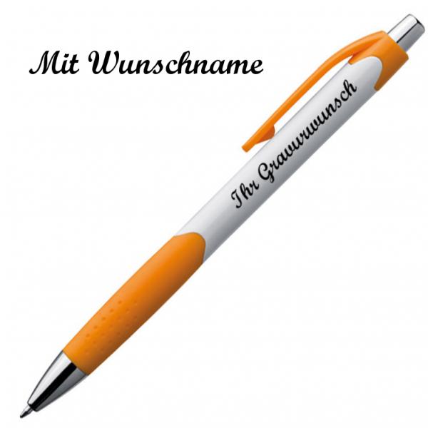 20x Kugelschreiber mit Namensgravur - gummierte Griffzone - Farbe: weiß-orange