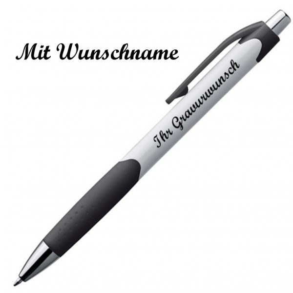 20x Kugelschreiber mit Namensgravur - gummierte Griffzone - Farbe: weiß-schwarz