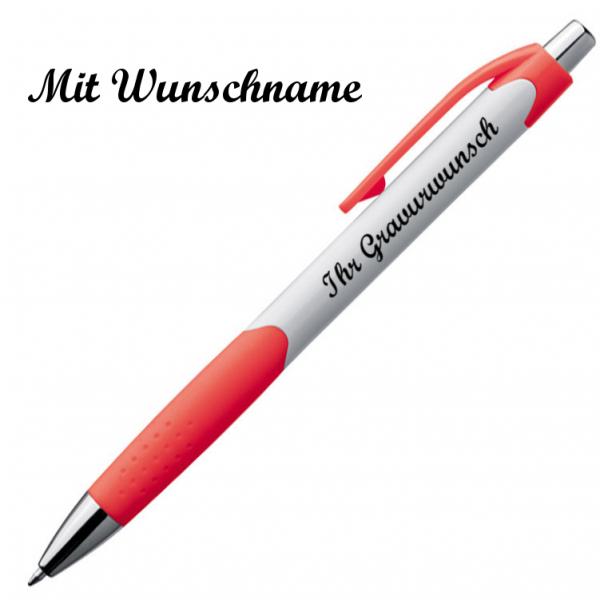 20x Kugelschreiber mit Namensgravur - mit gummierter Griffzone - Farbe: weiß-rot