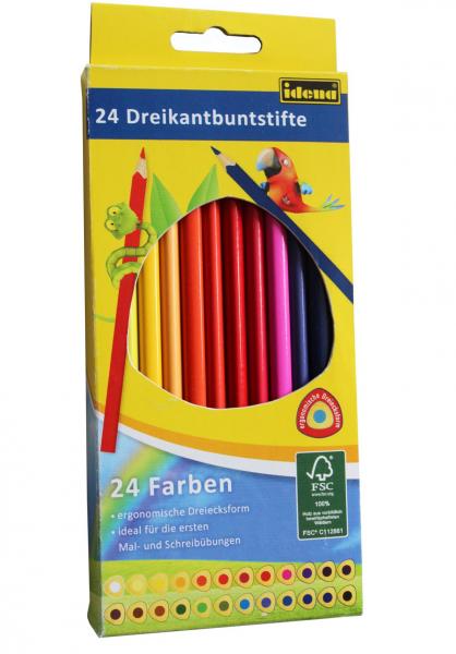 24 dreikant Buntstifte / lackiert / 24 verschiedene Farben