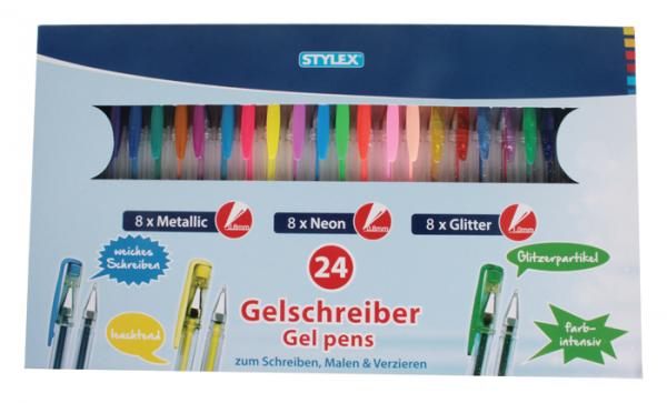 24 Gelmalstifte / Gelschreiber / Gelstifte je 8x Metallic, Neon, Glitter