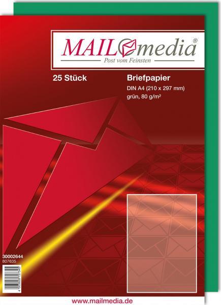 25 Blatt Briefpapier / DIN A4 / Kopierpapier / Druckerpapier / Farbe: grün