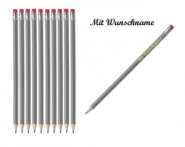 25 Bleistifte mit Radierer - HB - Farbe: lackiert grau - mit Namensgravur