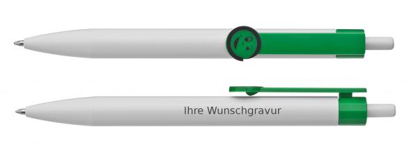 25x Druckkugelschreiber mit Gravur / mit Smile Gesicht / Clipfarbe: grün
