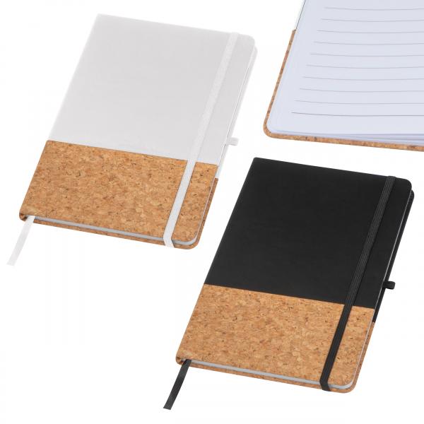 2x Notizbuch mit PU-Kork Cover / A5 / 160 Seiten / Farbe: je 1x weiß + schwarz