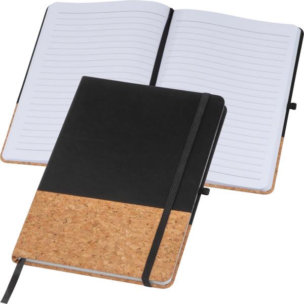 2x Notizbuch mit PU-Kork Cover / A5 / 160 Seiten / Farbe: je 1x weiß + schwarz