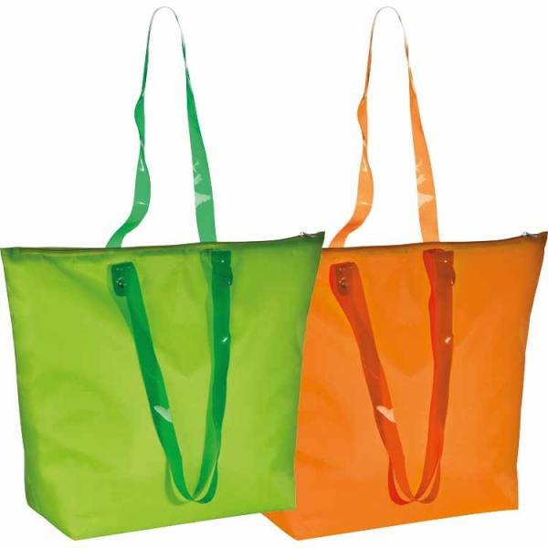 2x Strandtasche / mit transparenten Henkeln / Farbe: je 1x orange und apfelgrün