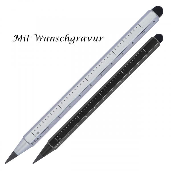 2x Tintenloser Touchpen Lineal Kugelschreiber mit Gravur / je 1x schwarz+silber