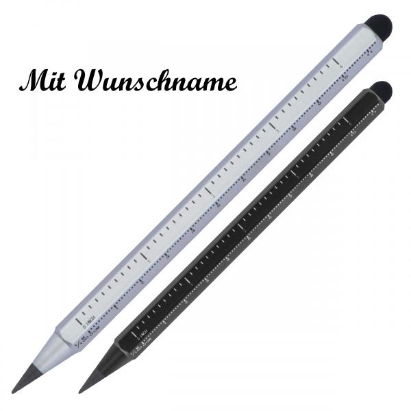 2x Tintenloser Touchpen Lineal Kugelschreiber mit Namensgravur - schwarz+silber