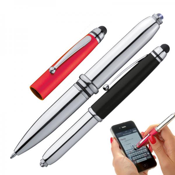 2x Touchpen Kugelschreiber mit LED Licht & Touchscreenstift / 1x rot + schwarz