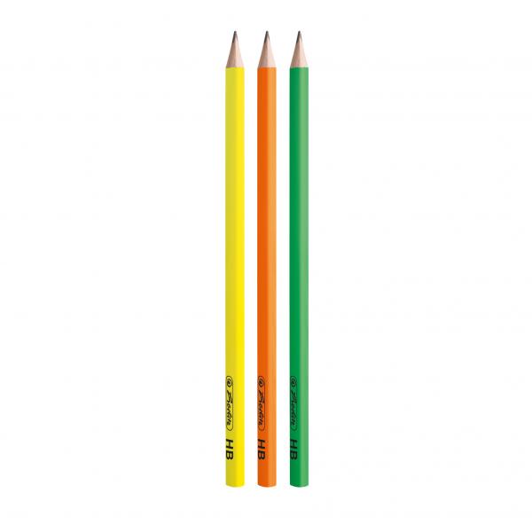 3 Herlitz Bleistifte / Härtegrad: HB / "Neon Art"