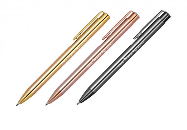 3 Kugelschreiber aus Metall mit Gravur / je 1x Metallic kupfer,anthrazit,gold