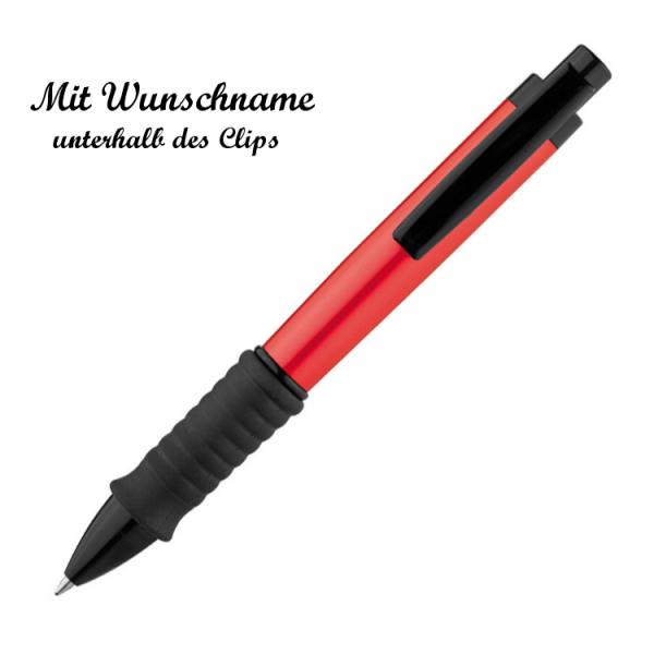 3 Kugelschreiber mit Namensgravur aus Aluminium - je 1x metallic grau,blau,rot