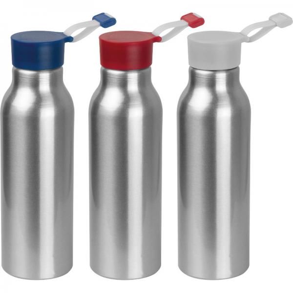 3x Alu Trinkflasche / Füllvermögen von 600 ml / mit 3 verschiedenen Deckelfarben