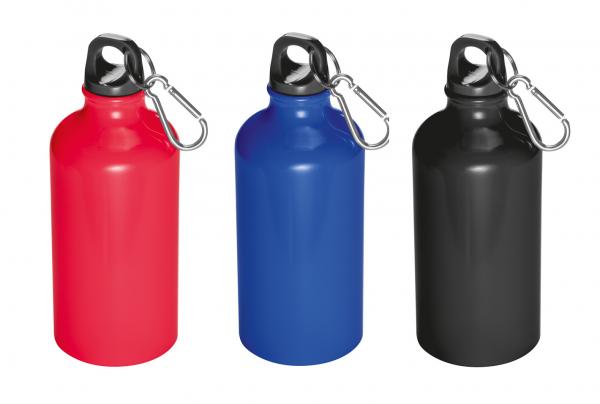 3x Alu Trinkflasche / Sportflasche / 500ml / Farbe: je 1x blau, rot und schwarz