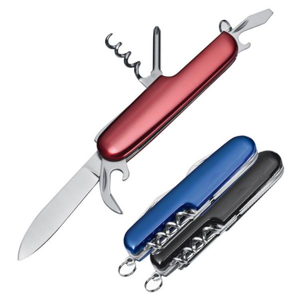 3x Edles 7-teiliges Aluminium Taschenmesser / Farbe: je 1x schwarz, blau und rot