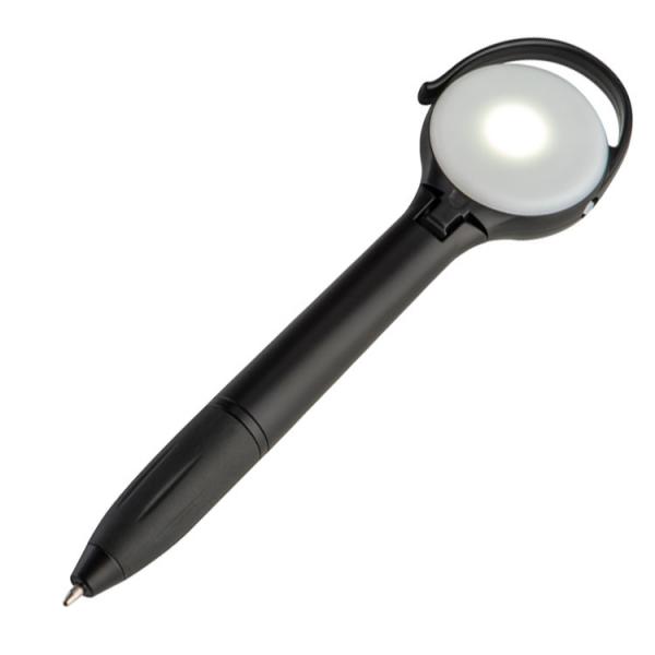 3x LED Kugelschreiber mit rotierendem, transparenten LED Kopf und Karabinerhaken