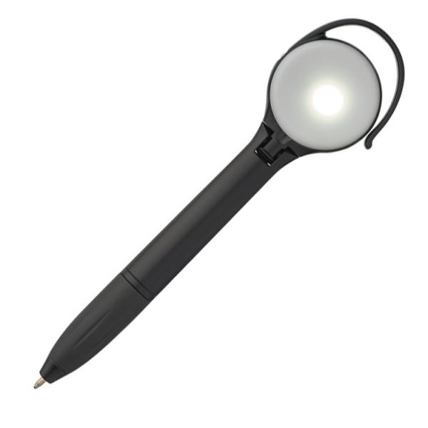 3x LED Kugelschreiber mit rotierendem, transparenten LED Kopf und Karabinerhaken