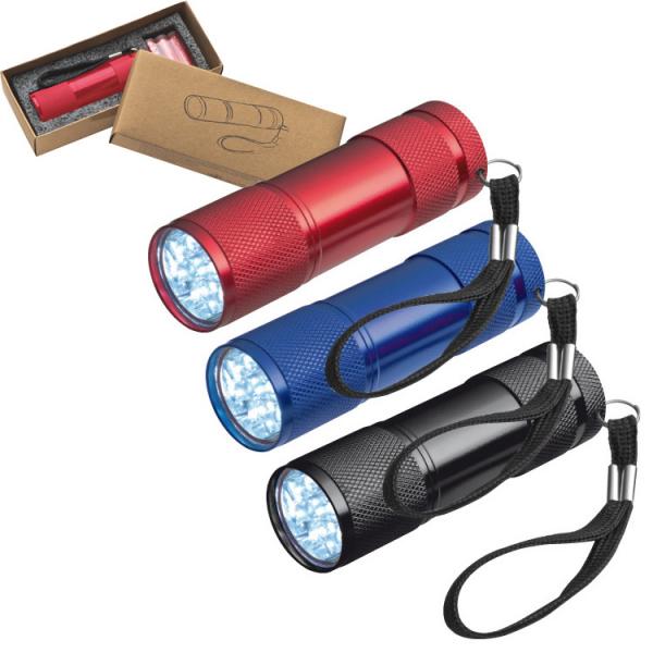 3x LED Taschenlampe / mit 9 LED / aus Aluminium / Farbe: je 1x schwarz, blau,rot