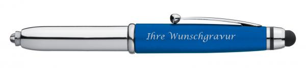 3x LED Touchpen Kugelschreiber mit Gravur / Farbe: je 1x silber-schwarz,rot,blau