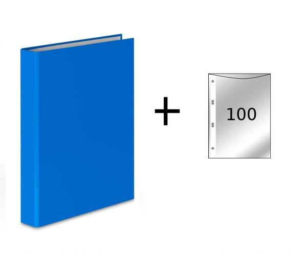 3x Ringbuch / DIN A5 / 4-Ring Ordner / Farbe: hellblau + 100 Prospekthüllen