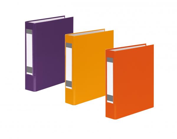 3x Ringbuch mit Rückenschild / DIN A5 / 2-Ring / je 1x lila, gelb und orange