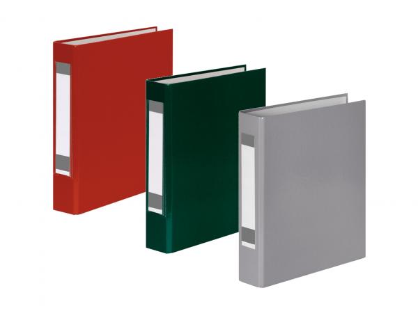 3x Ringbuch mit Rückenschild / DIN A5 / 2-Ring / je 1x rot, grün und grau