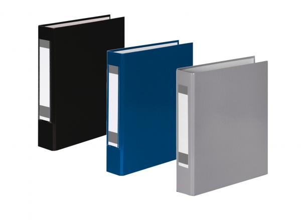 3x Ringbuch mit Rückenschild / DIN A5 / 2-Ring / je 1x schwarz, blau und grau