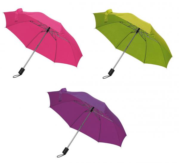 3x Taschen-Regenschirm / mit Schutzhülle / Farbe: je 1x pink, lila und apfelgrün