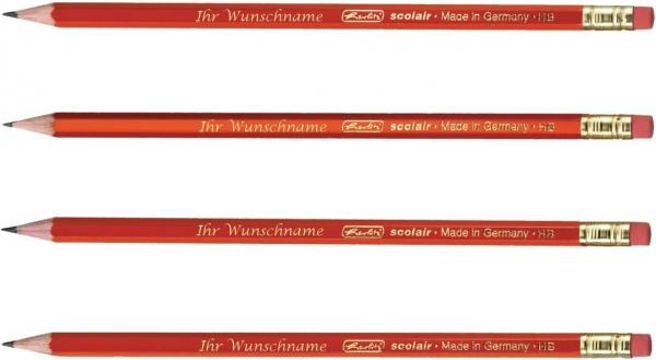 4 Herlitz Bleistifte mit Gravur "Scolair" / Härtegrad: HB / mit Radierer