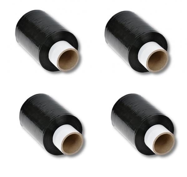 4 Rollen Mini Stretchfolie / 100mm x 150m / 23my / Farbe: schwarz + Abroller