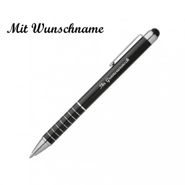 4 Touchpen Metall-Kugelschreiber mit Namensgravur - je 1x grün,blau,schwarz,rot