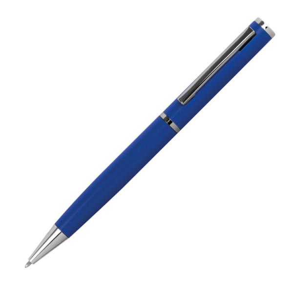 4x Drehbarer Kugelschreiber aus Metall / mit Velouretui / 4 verschiedene Farben