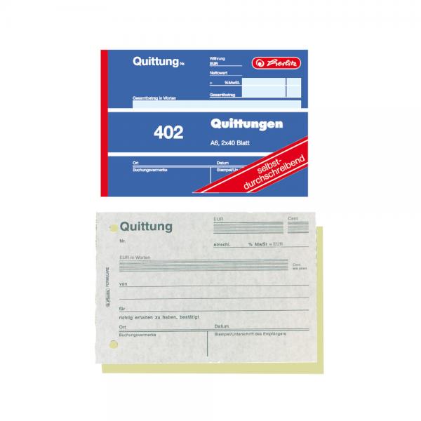 4x Herlitz Quittungsblock 402 / A6 quer / 2x40 Blatt / selbstdurchschreibend