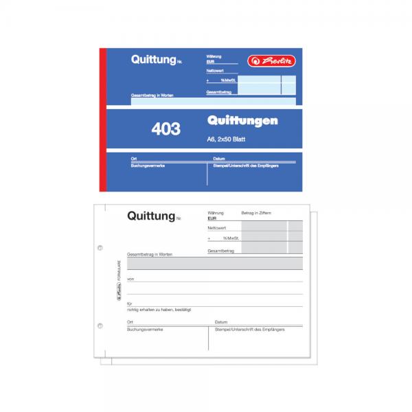 4x Herlitz Quittungsblock 403 / A6 quer / 2x50 Blatt