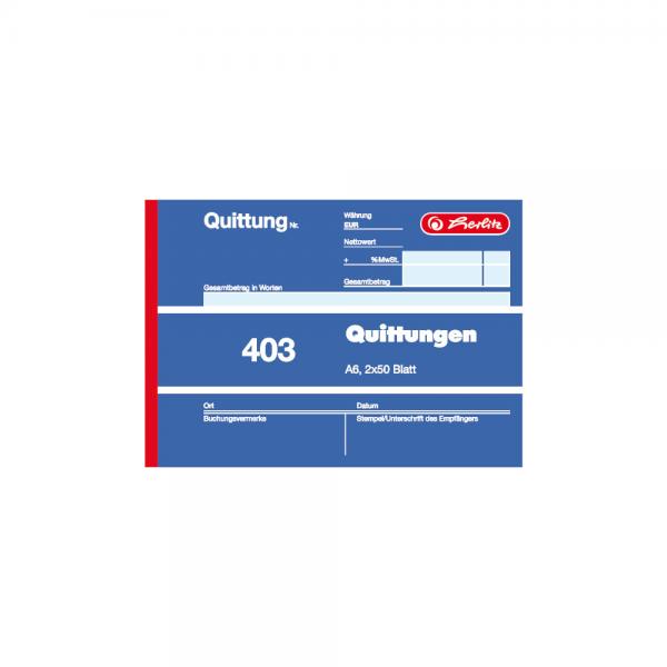 4x Herlitz Quittungsblock 403 / A6 quer / 2x50 Blatt