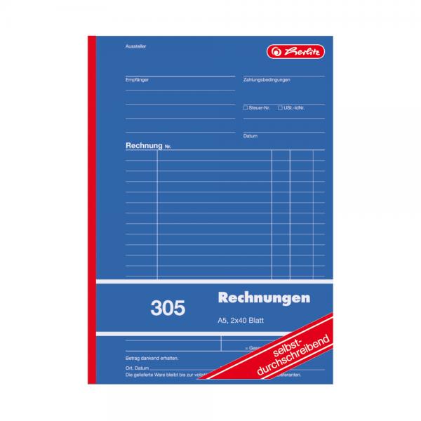 4x Herlitz Rechnungsbuch 305 / A5 / 2x 40 Blatt / selbstdurchschreibend