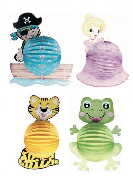 4x Lampion / Laterne / 4 verschiedene Motive / Frosch, Tiger, Pirat, Prinzessin